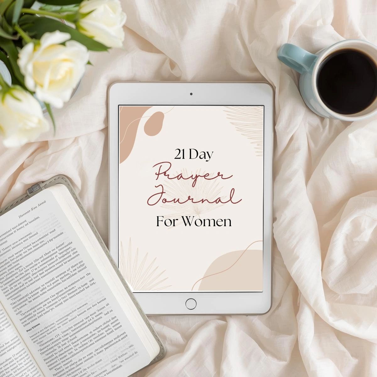 21 Day Prayer Journal for Women on a tablet